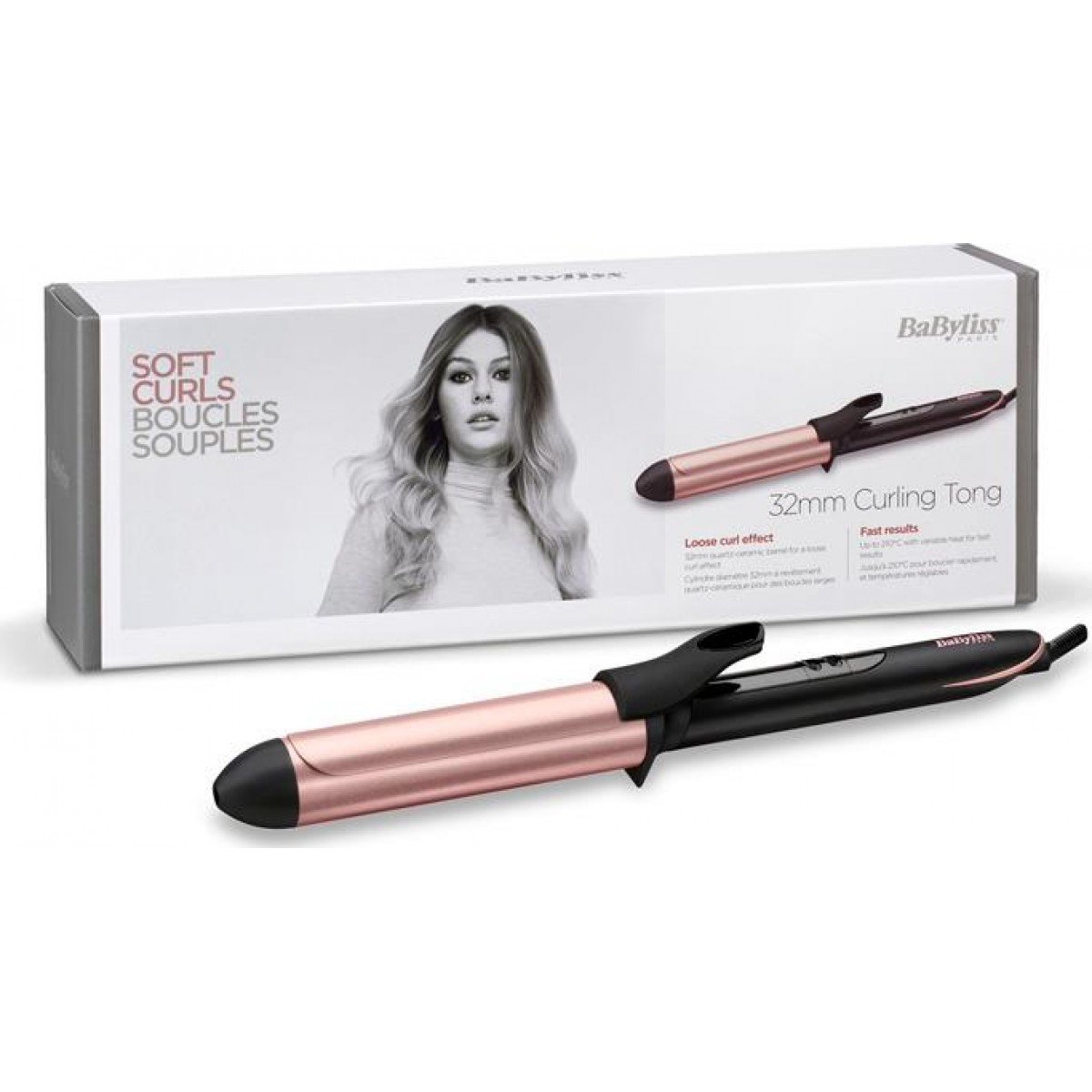 BaByliss C452E 32mm Curling Tong Curling iron Warm Black, Rose (2.5 m)