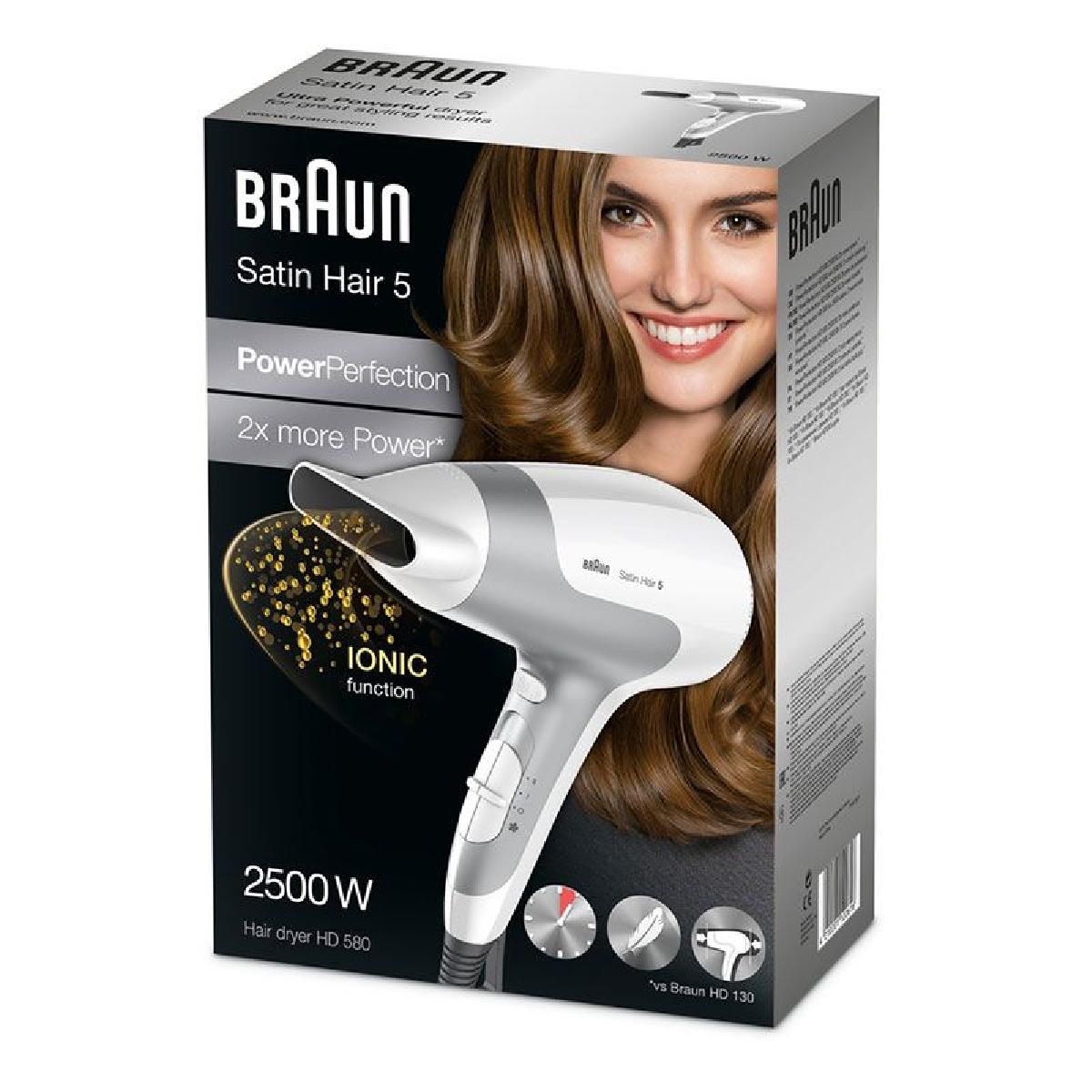 Braun Hairdryer Satin Hair 5 PowerPerfection Solo Ionic HD 580 White