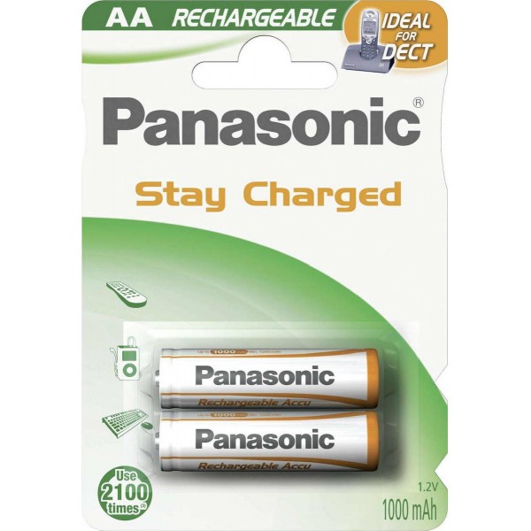 Rechargeable Batteries Panasonic AA 1000mAh 1.2V (2τμχ) For Dect