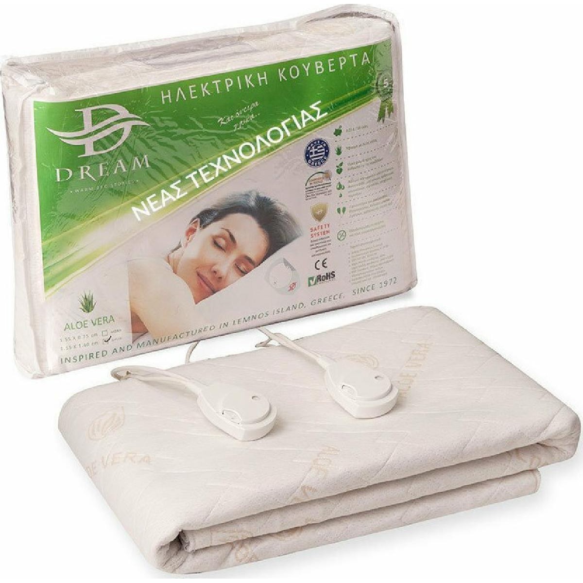 Dream Aloe Vera 910305 Μονό Ηλεκτρικό Υπόστρωμα Λευκό 60W 75x155 (Ελληνικής Κατασκευής-10ετή εγγύηση)