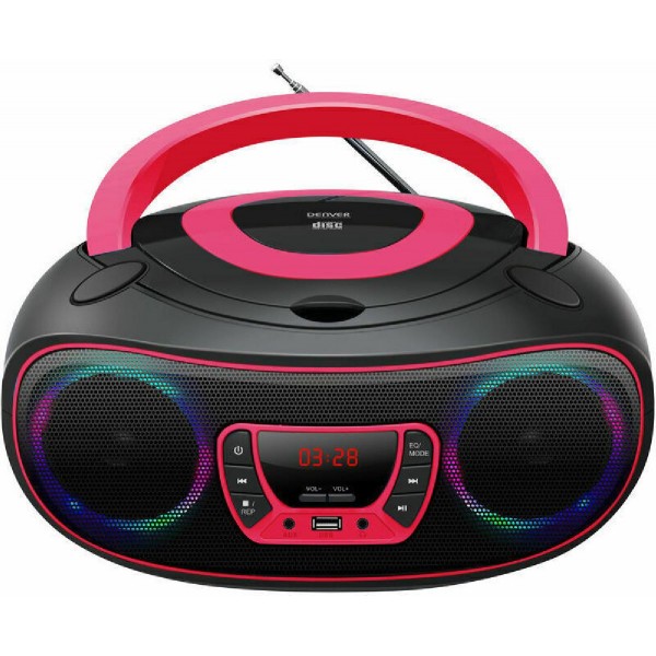 Denver TCL-212BT FM boombox with bluetooth,USB,CD player & AUX input pink