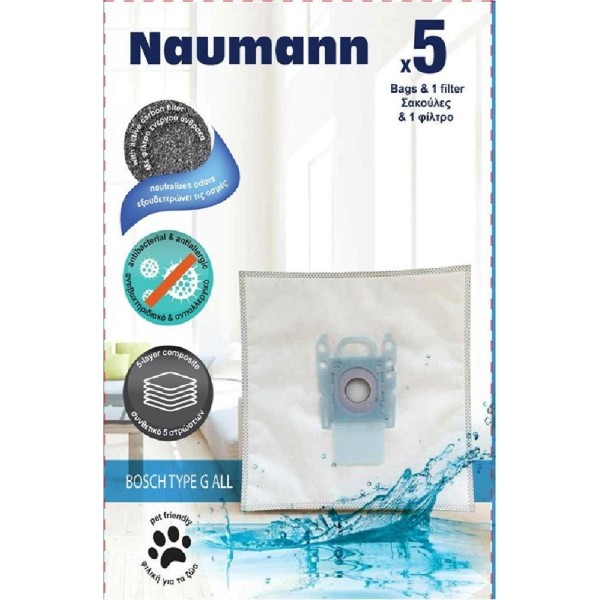 Naumann Type G ALL 908064955 Σακούλες Σκούπας 5τμχ + 1 φίλτρο Συμβατή με Σκούπα Siemens,bosch