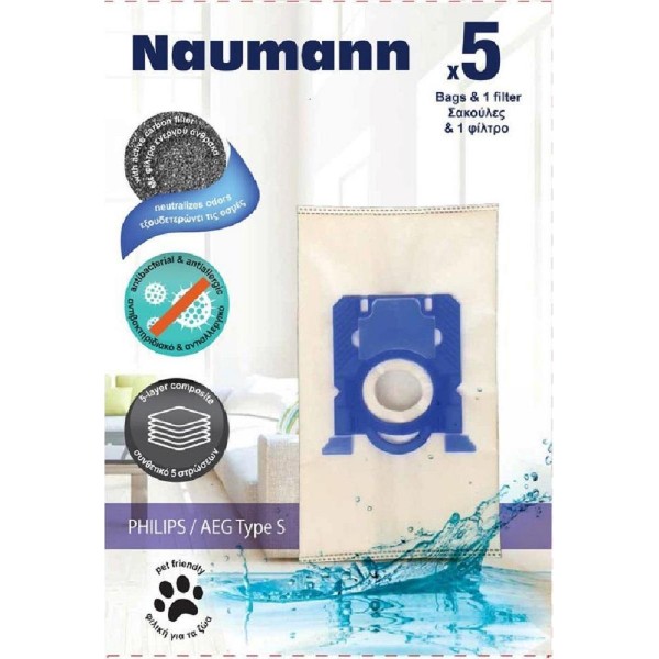 Naumann Type S Σακούλες Σκούπας 5τμχ + 1 φίλτρο Συμβατή με Σκούπα Philips,Aeg