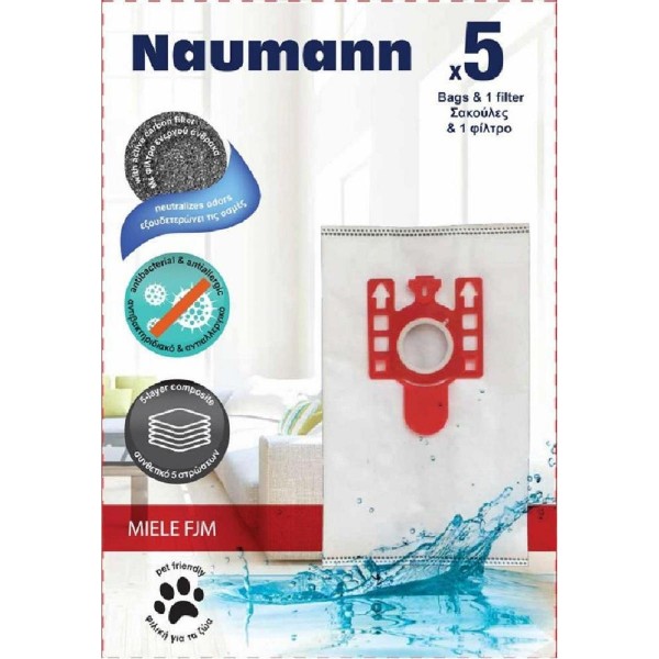Naumann Type FJM Σακούλες Σκούπας 5τμχ + 1 φίλτρο Συμβατή με Σκούπα Miele
