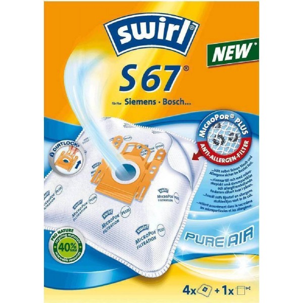 Swirl S67 Σακούλες Σκούπας 4τμχ + 1 φίλτρο Συμβατή με Σκούπα Bosch Siemens