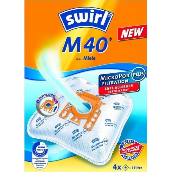 Swirl M40 Σακούλες Σκούπας 4τμχ + 1 φίλτρο Συμβατή με Σκούπα Miele