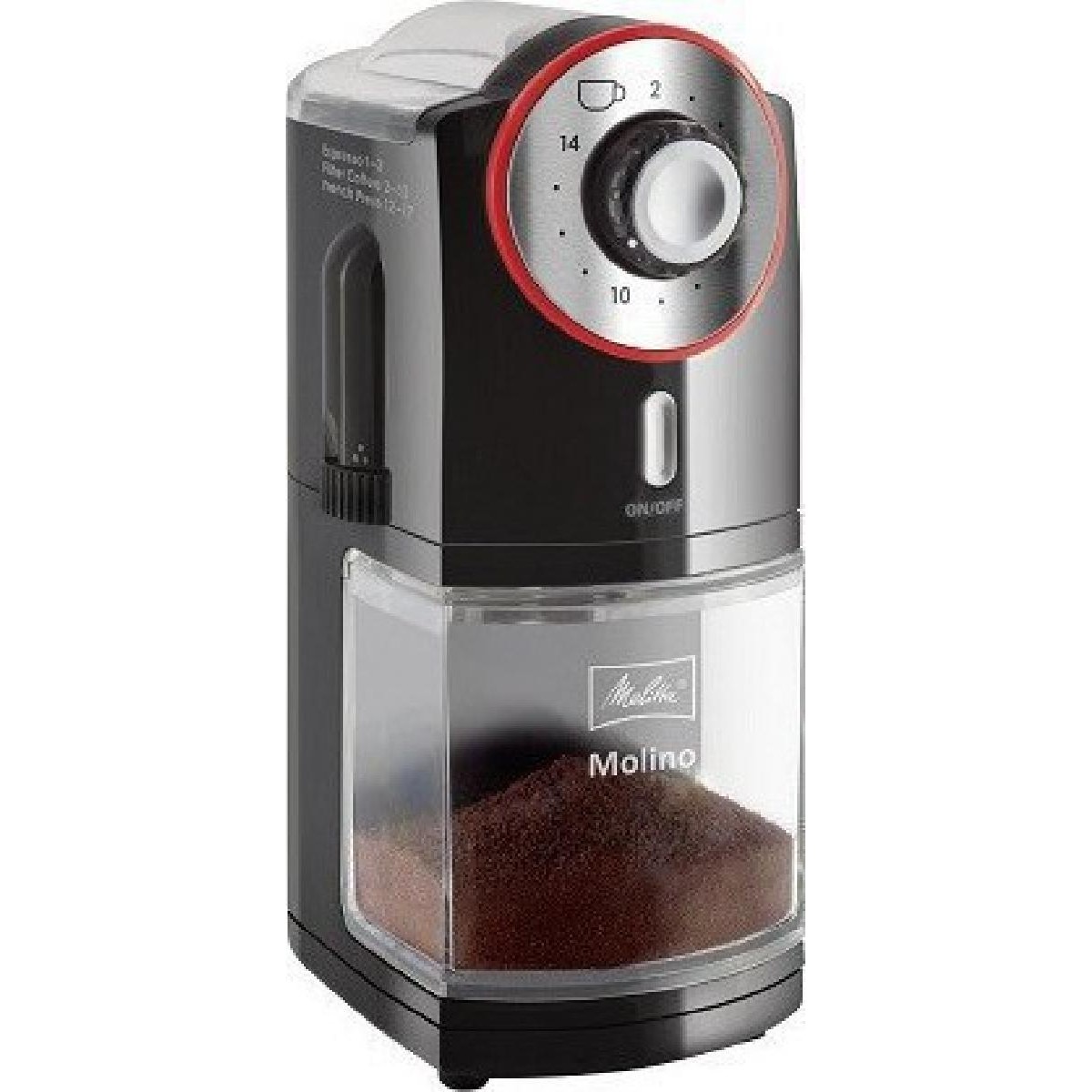 Melitta Molino 1019-01 Ηλεκτρικός Μύλος Καφέ 100 watt με Χωρητικότητα 200gr και 17 Επίπεδα Άλεσης red