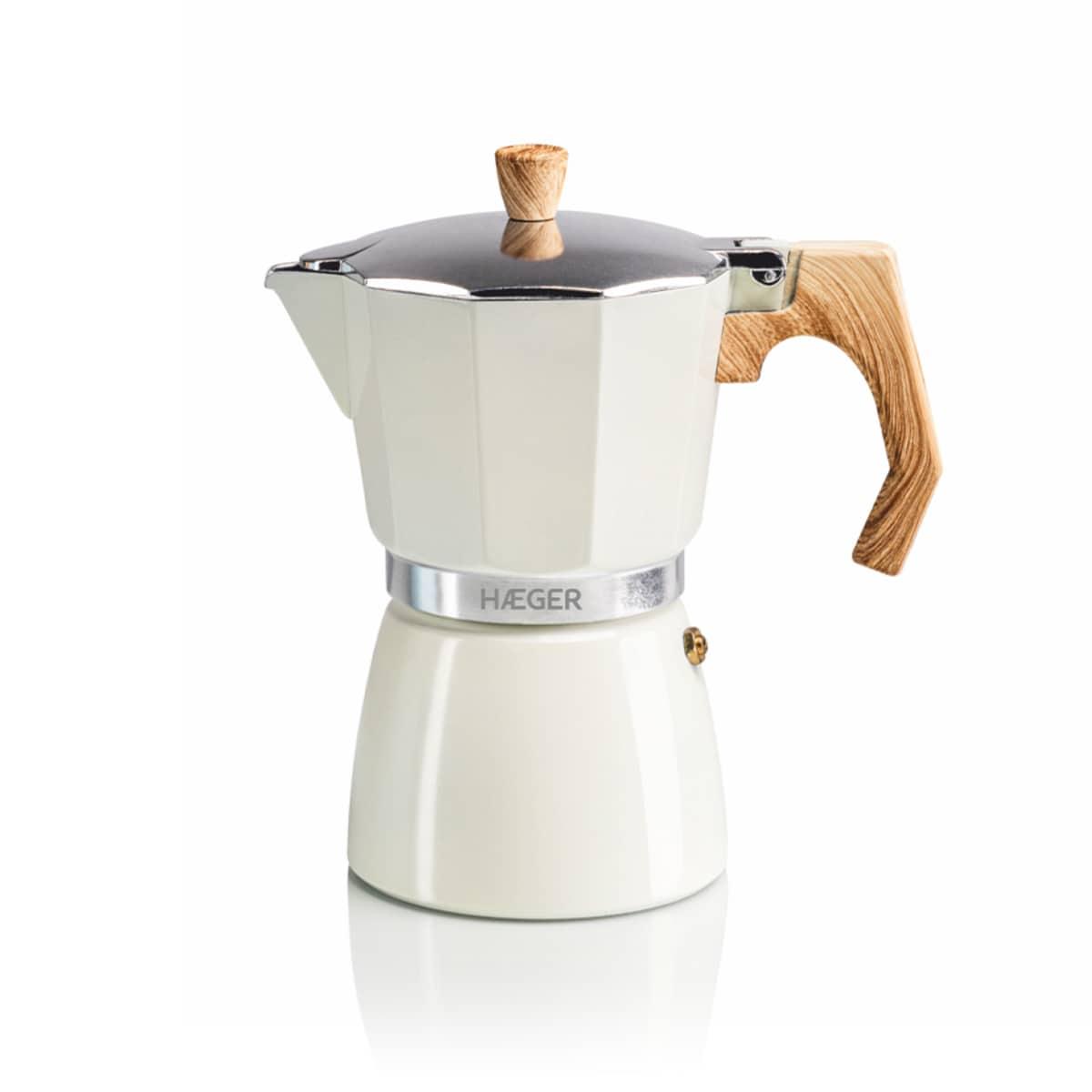 Haeger MOKA Pot 6 Aluminium coffee espresso pot 6 cups beige wood (CP-06A.010A) Haeger MOKA Pot 6 Aluminium coffee espresso pot 6 cups beige wood (CP-06A.010A)