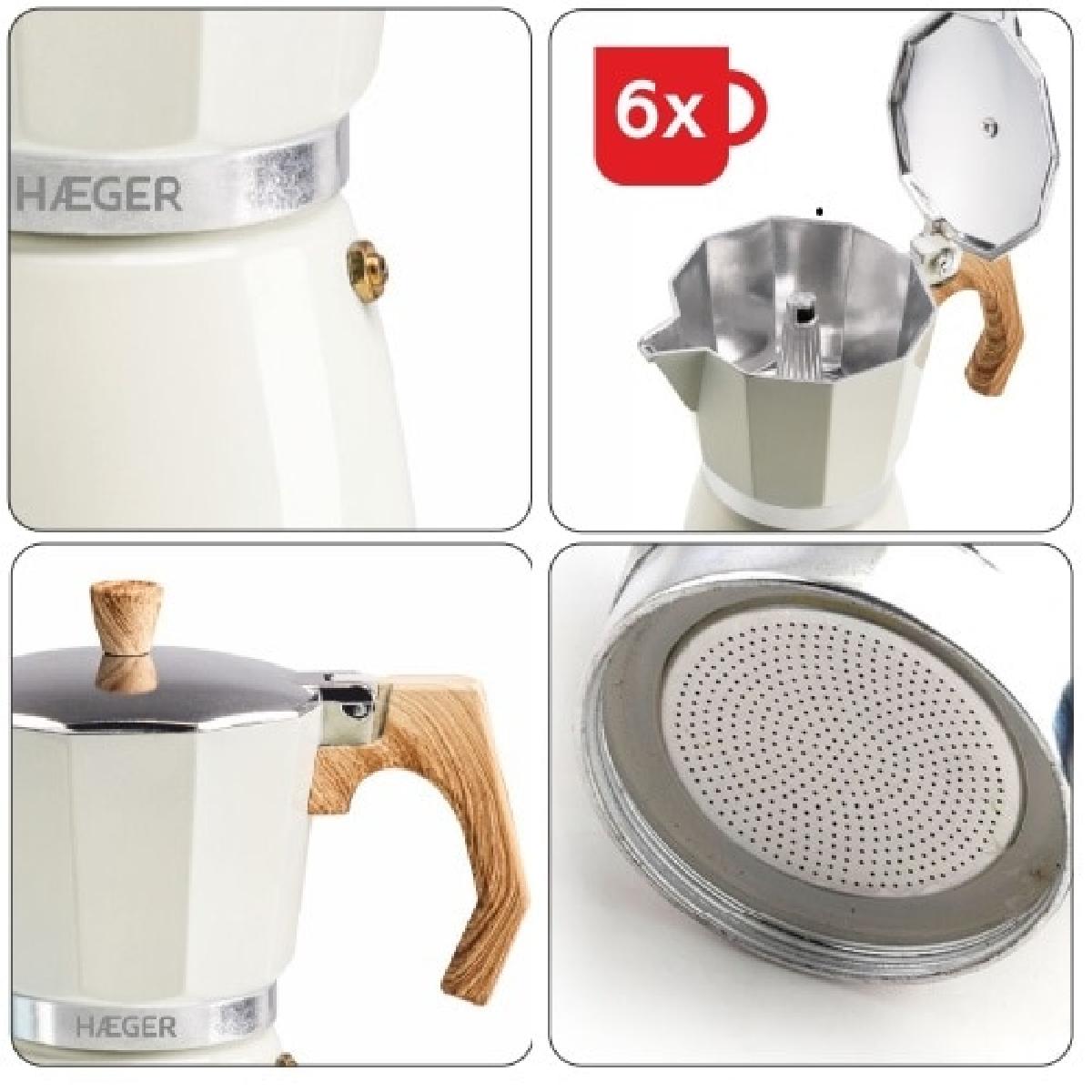 Haeger MOKA Pot 6 Aluminium coffee espresso pot 6 cups beige wood (CP-06A.010A)