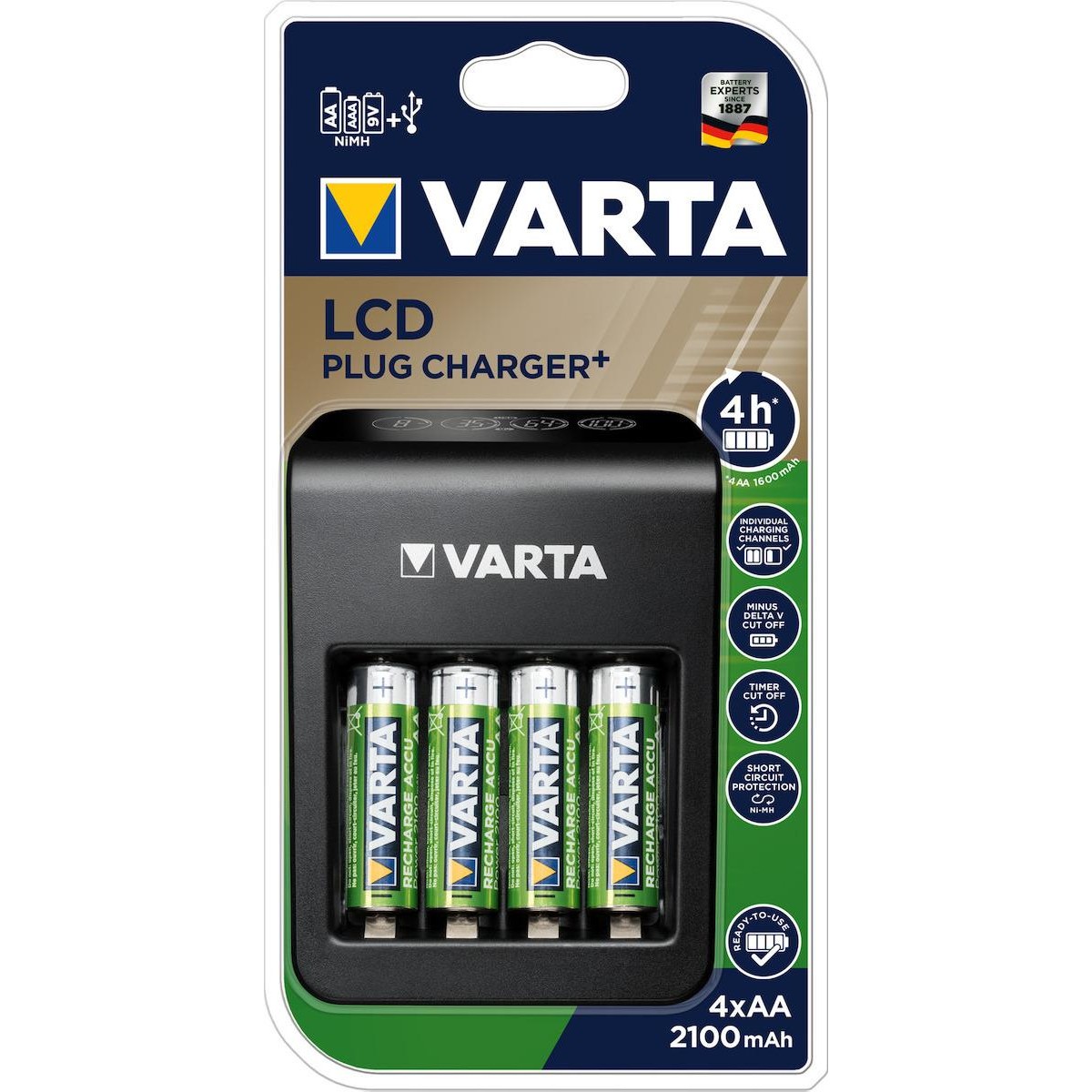 Varta LCD Plug Charger+ incl. 4x Mignon AA batteries 2100 mah (57687101441)