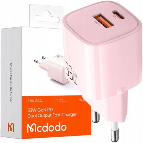 Mcdodo CH-0156 33 watt USB-A +USB-C GAN Fast Charger (EU) pink