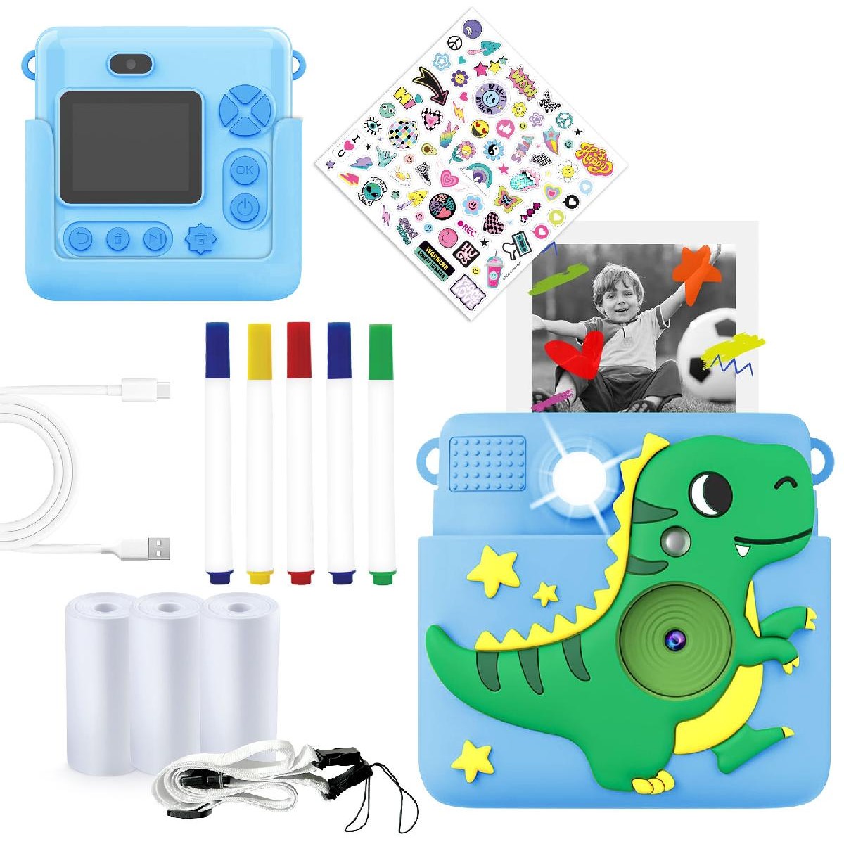 Denver KPC-1363BU kids print camera with funny silicone cover and thermal print function blue