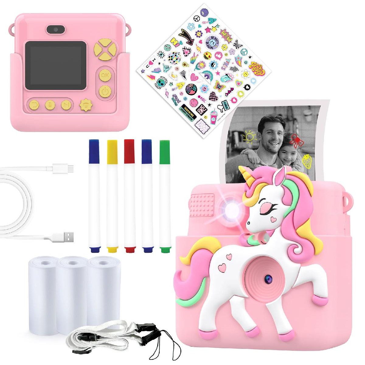 Denver KPC-1363RO kids print camera with funny silicone cover and thermal print function rose