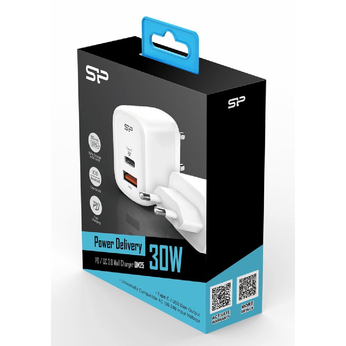 Silicon Power QM25  Wall Charger QM25 30W USB/TypC white