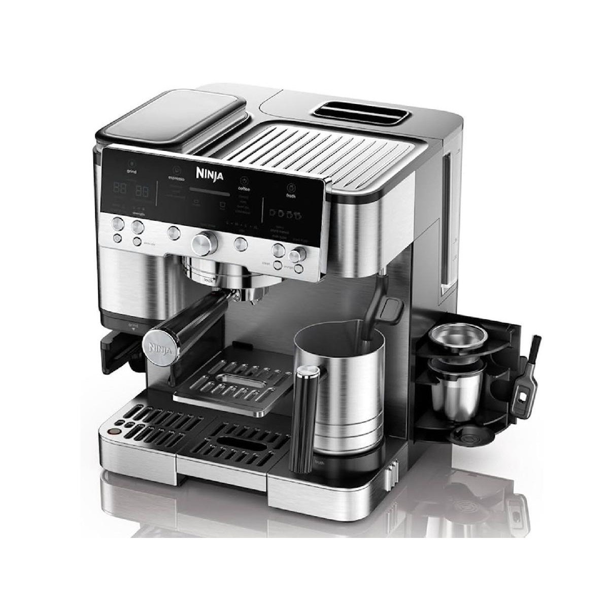 Ninja ES601EU Luxe Premier 3-in-1 Coffee Maker, Espresso Machine  with Built-in Bean Grinder & Milk Frother silver