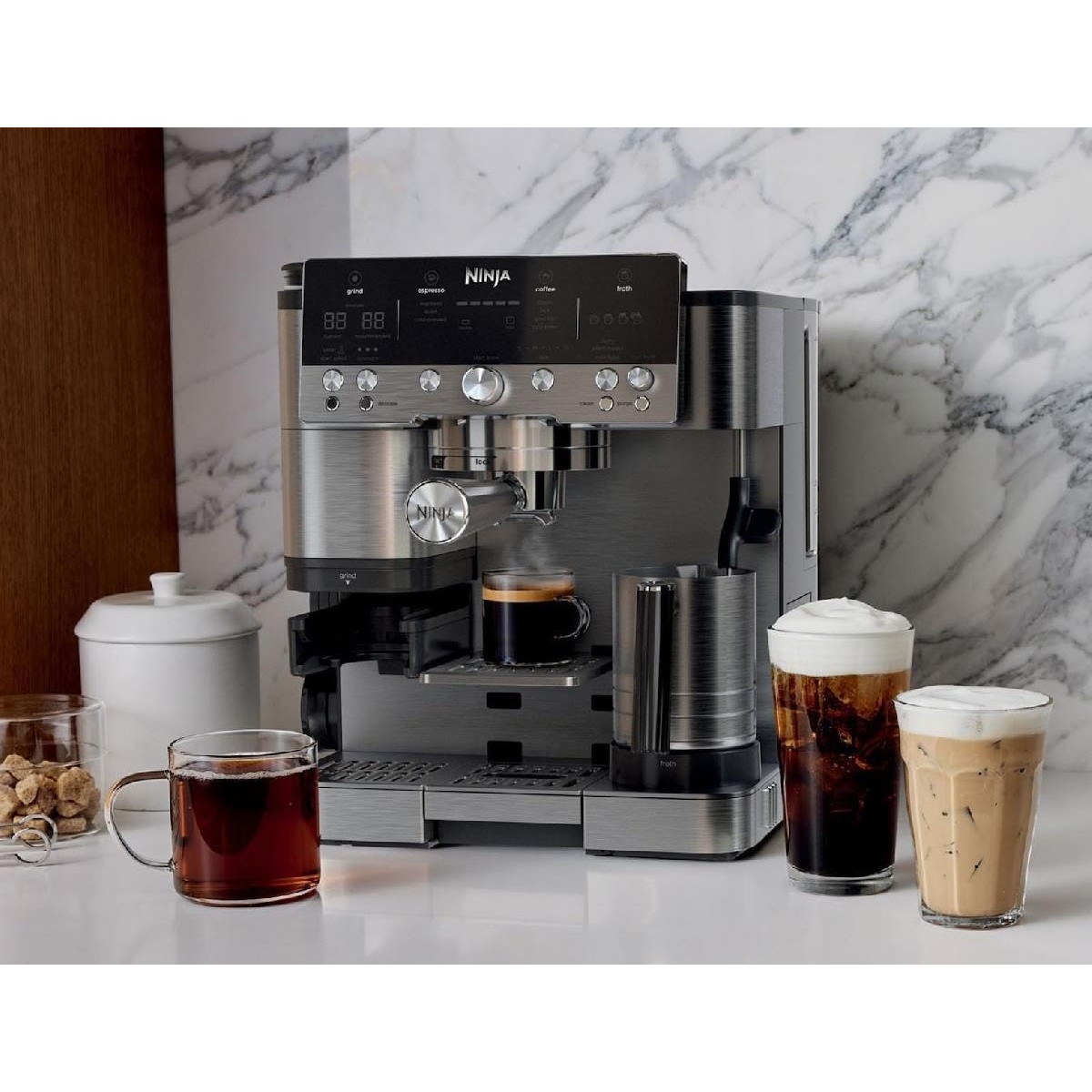 Ninja ES601EU Luxe Premier 3-in-1 Coffee Maker, Espresso Machine  with Built-in Bean Grinder & Milk Frother silver