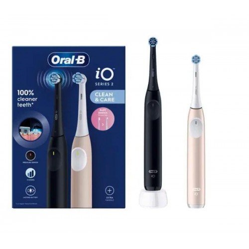 Oral-B iO Series 2 clean & care Ηλεκτρική Οδοντόβουρτσα Night Black / Calm Pink duo pack (62470)