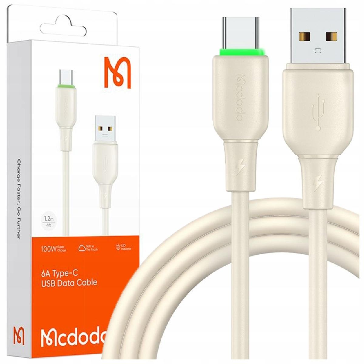 Mcdodo CA-4750 USB-A to Type-C 6A Data Cable with LED Light 1.2m beige