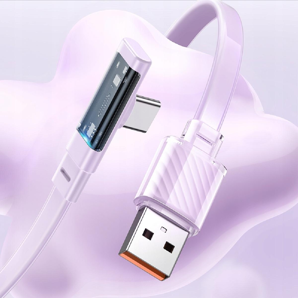 Mcdodo CA-3421 USB-A to Type-C 6A 90 Degree Transparent Data Cable with LED 1.2m black