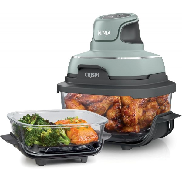 Ninja FN101EUSG Crispi 4-in-1 Portable Glass Air Fryer Cooking System 1500 watt  3.8lt sage green