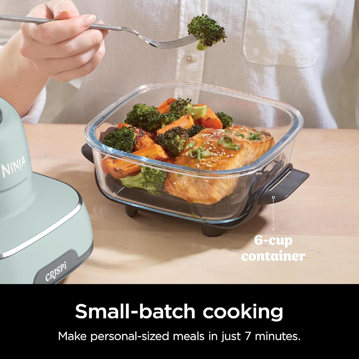 Ninja FN101EUSG Crispi 4-in-1 Portable Glass Air Fryer Cooking System 1500 watt  3.8lt sage green