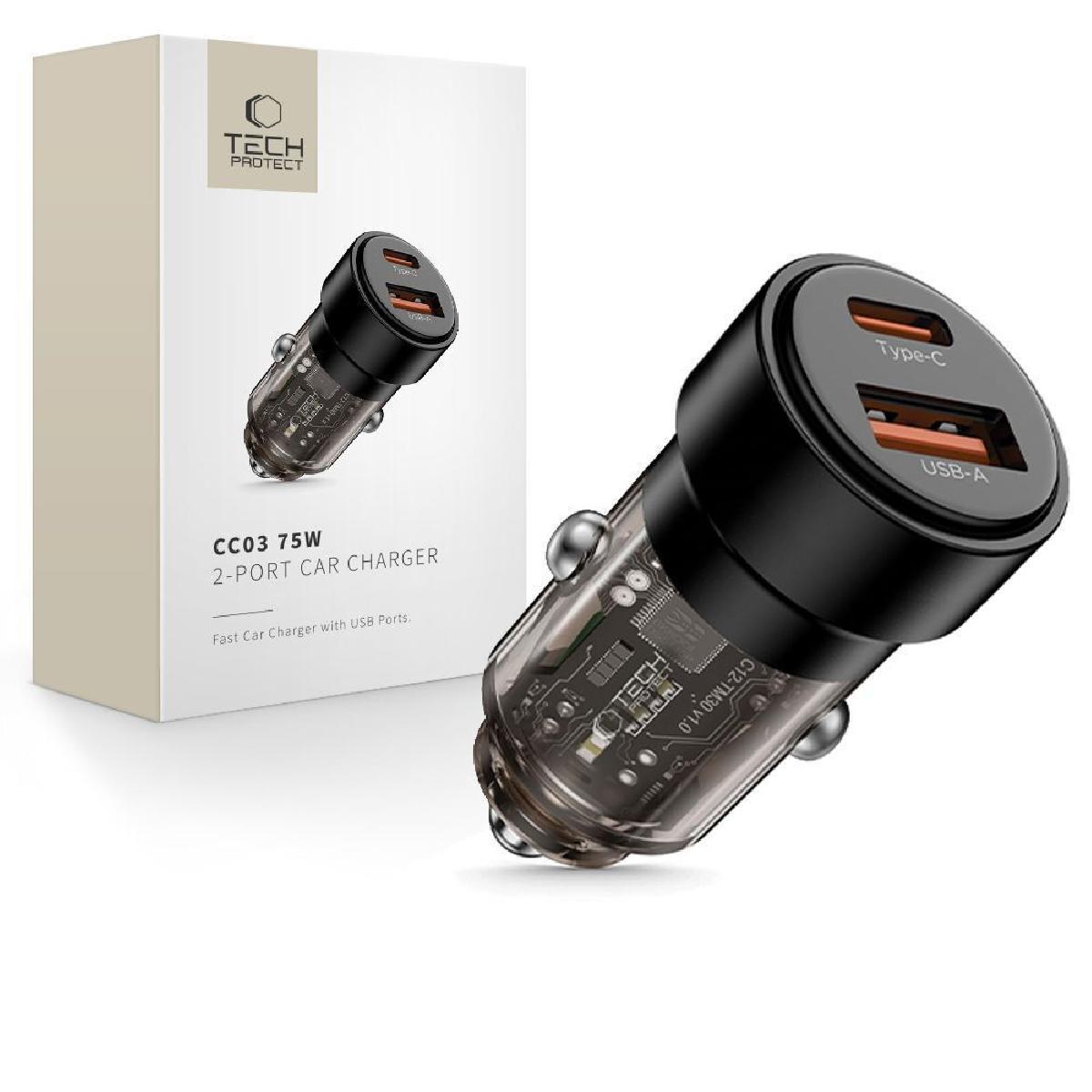 Tech-Protect CC03 Φορτιστής Αυτοκινήτου 2 Θύρες USB-A & Type-C QC3.0 75 watt Black