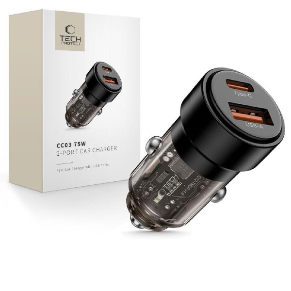 Tech-Protect CC03 Φορτιστής Αυτοκινήτου 2 Θύρες USB-A & Type-C QC3.0 75 watt Black