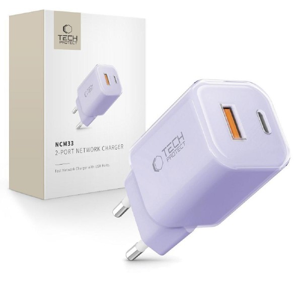 Tech-Protect NCM33 Adaptor με 2 θύρες USB-A & USB-C 33 watt Purple