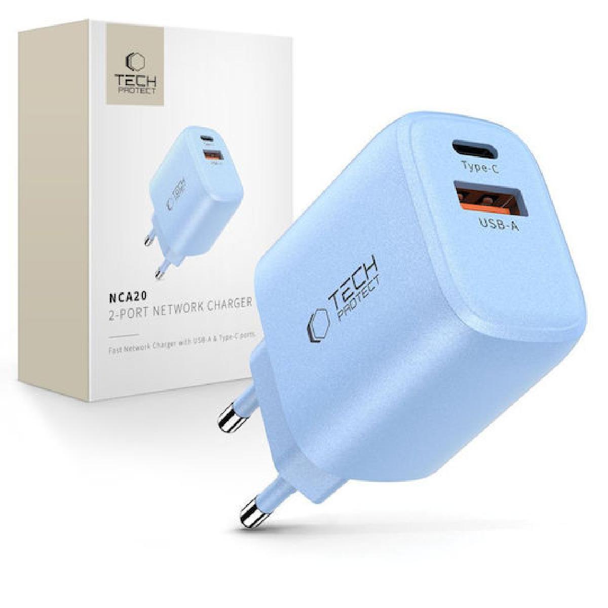 Tech-Protect NCA20 Adaptor με 2 θύρες USB-A & USB-C 20 watt Blue