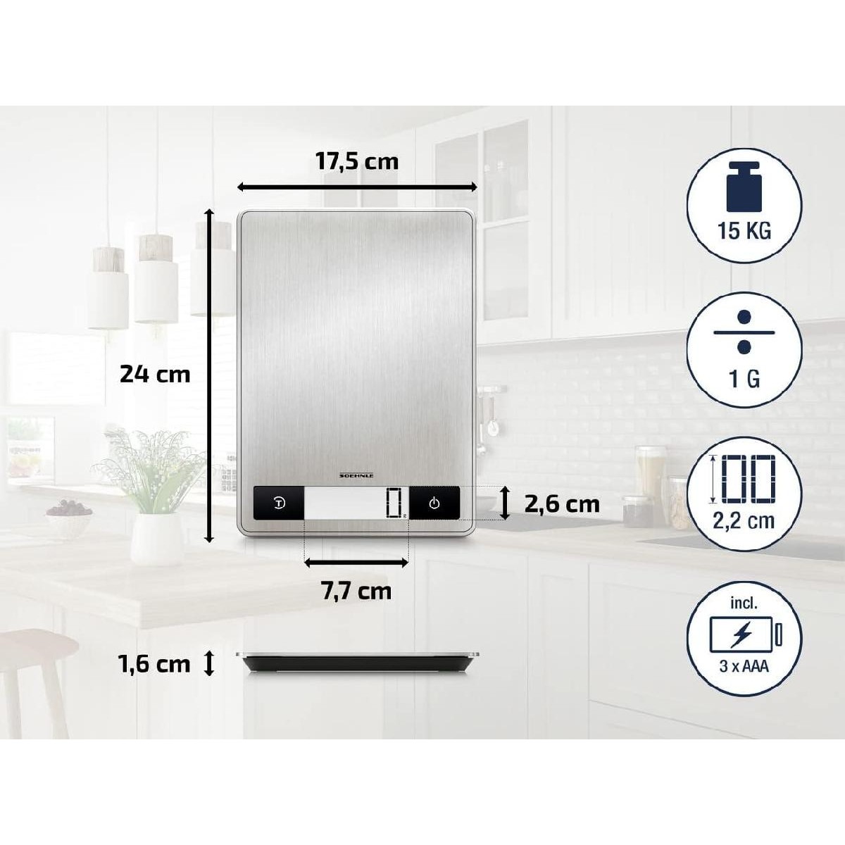 Soehnle Page Profi 200 Ψηφιακή Ζυγαριά Κουζίνας 1gr/15kg  stainless steel  (61509)