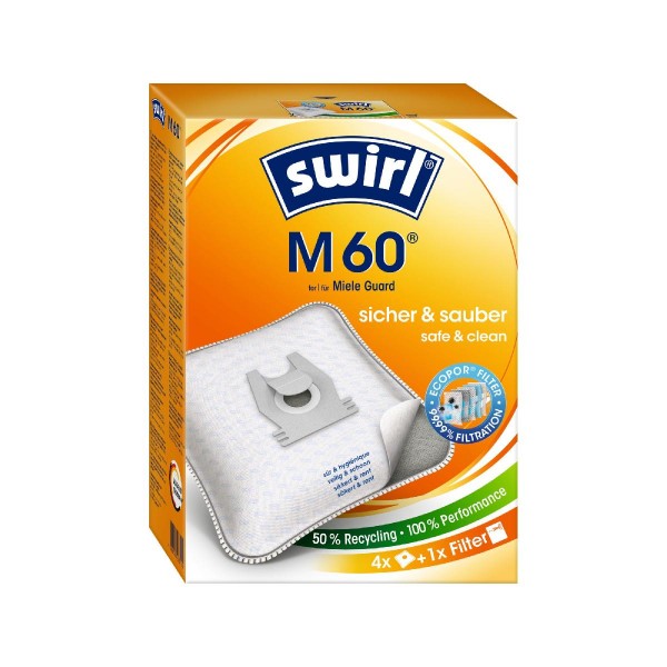 Swirl M60 Σακούλες Σκούπας 4τμχ + 1 φίλτρο Συμβατή με Σκούπα Miele new model