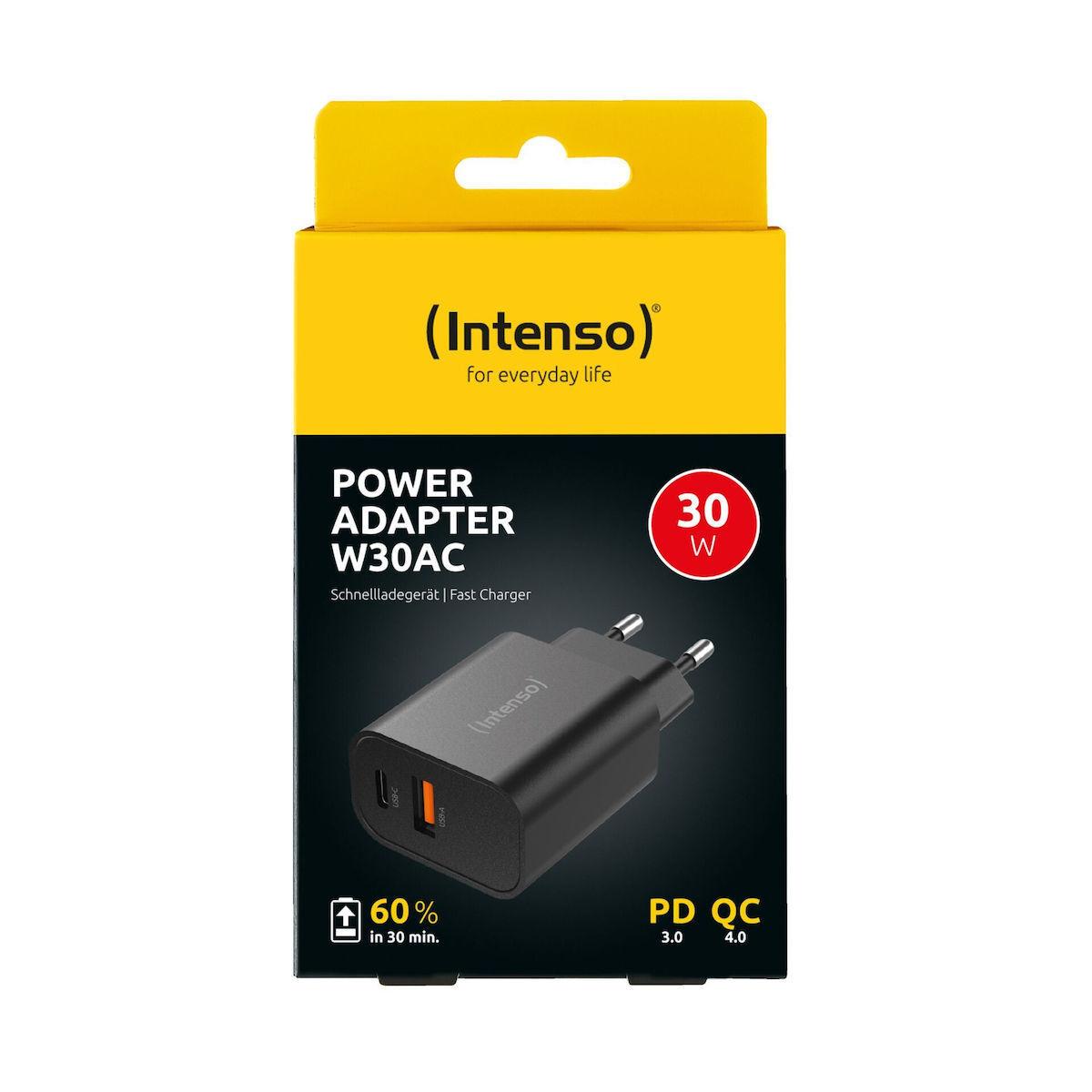 Intenso W30AC fast charger 30 watt 1x USB-C & 1xUSBA  black