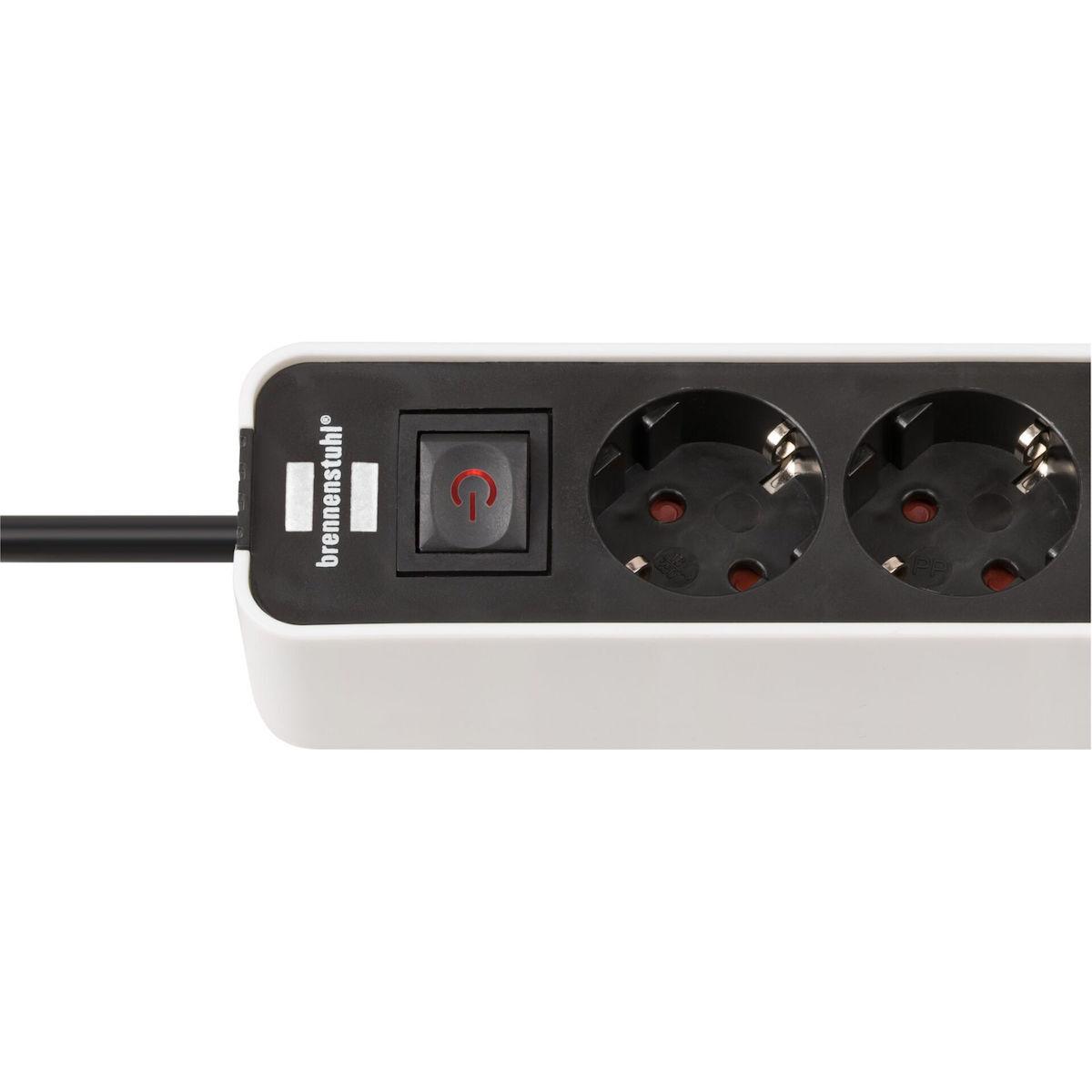 Brennenstuhl Ecolor USB 4 θέσεων καλώδιο 1,5m με διακόπτη και 2 θύρες USB-C white black (1153240126)