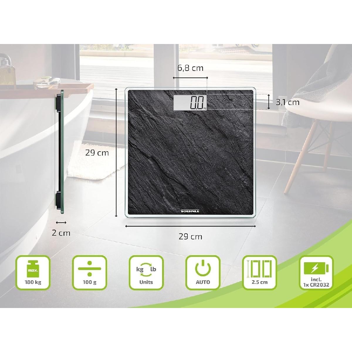 Soehnle Style Sense Compact 300 Slate Ψηφιακή Ζυγαριά 180kg black (63881)