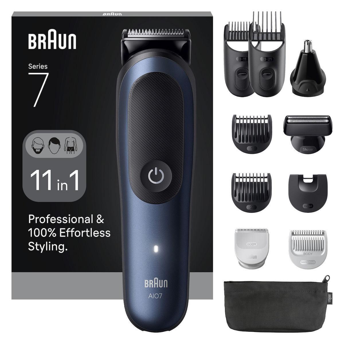 Braun All-in-One Series 7 AIO7540 11-in-1 Multigroom, Beard Trimmer, Nose & Body Trimmer, blue