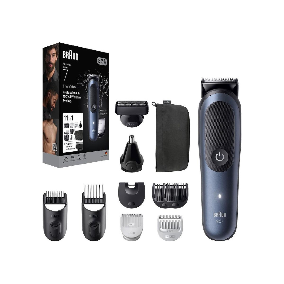 Braun All-in-One Series 7 AIO7540 11-in-1 Multigroom, Beard Trimmer, Nose & Body Trimmer, blue