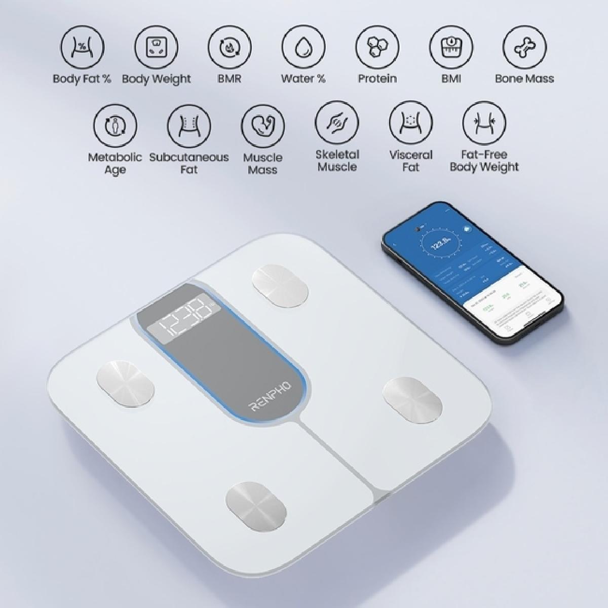 Renpho Elis 1C Smart Scale Body Analysis Ζυγαριά με Λιπομέτρηση & Bluetooth (PEU-R-A033-W)