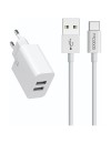 Mcdodo CH-6721 2 USB-A Charger(EU) + Type-C Cable 1m Travel Set white
