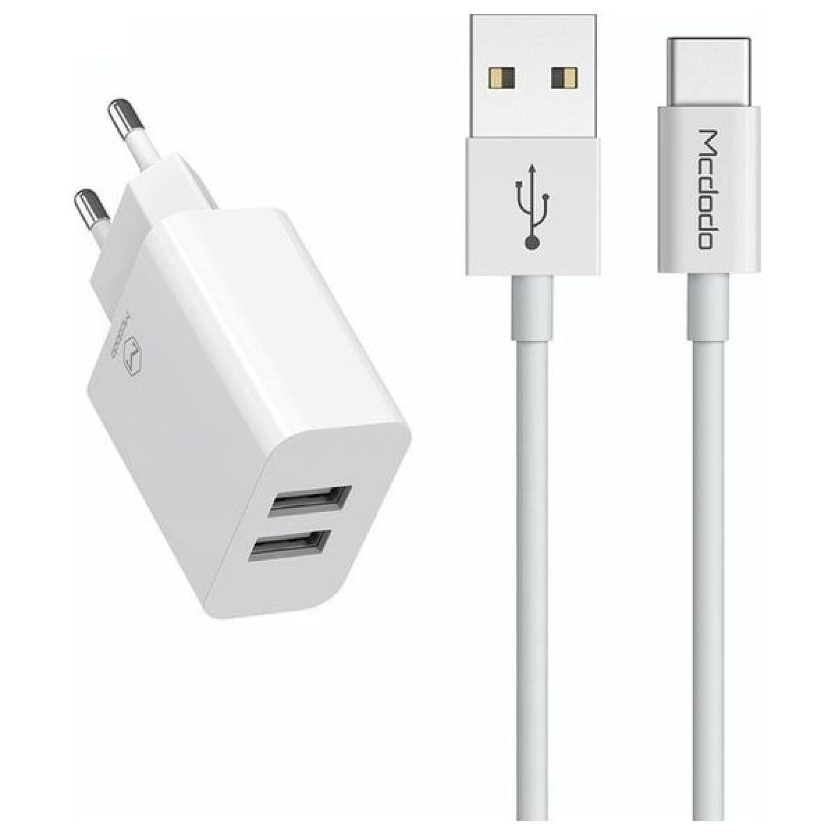 Mcdodo CH-6721 2 USB-A Charger(EU) + Type-C Cable 1m Travel Set white
