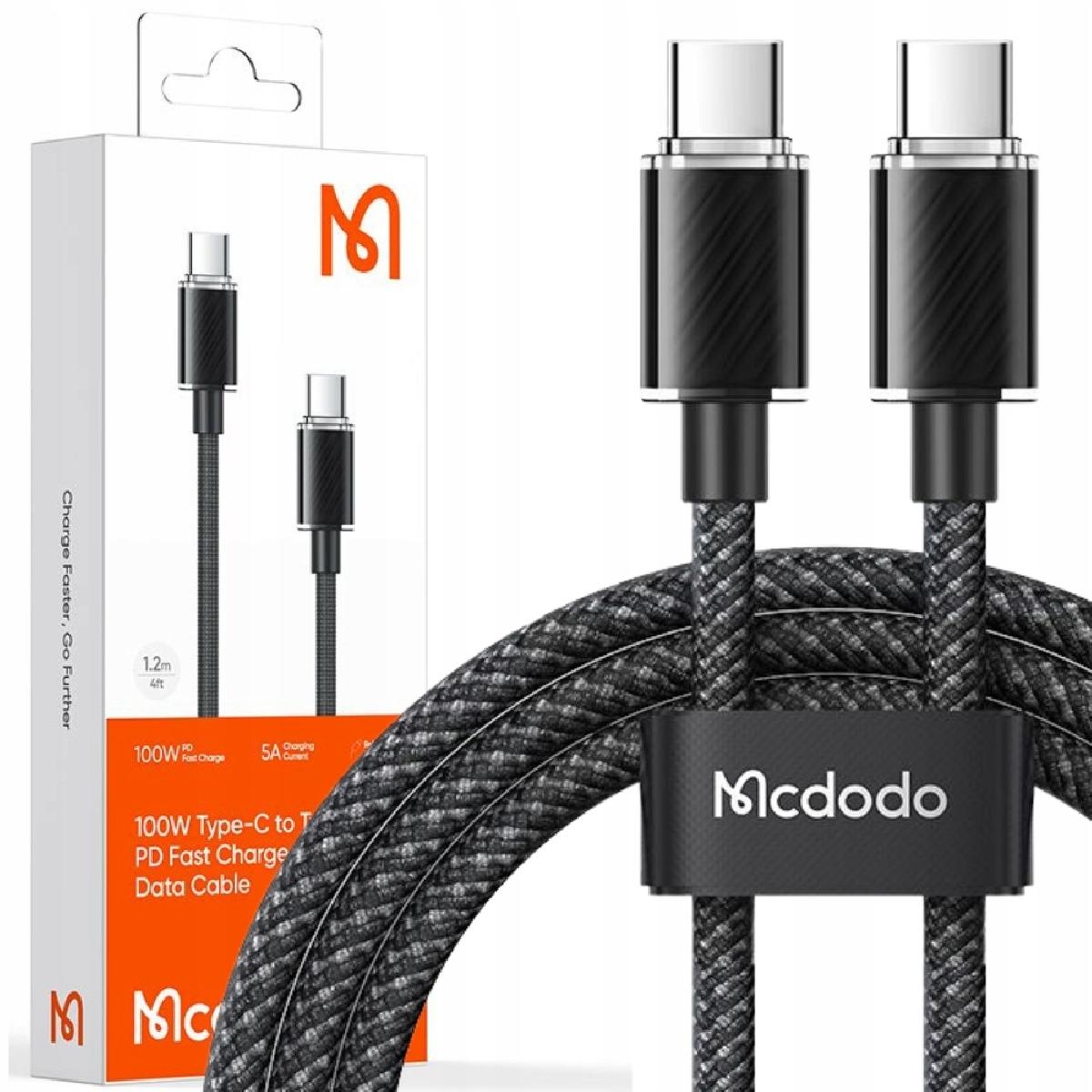 Mcdodo CA-3670 100 watt Type-C to Type-C Transparent Data Cable 1.2m black