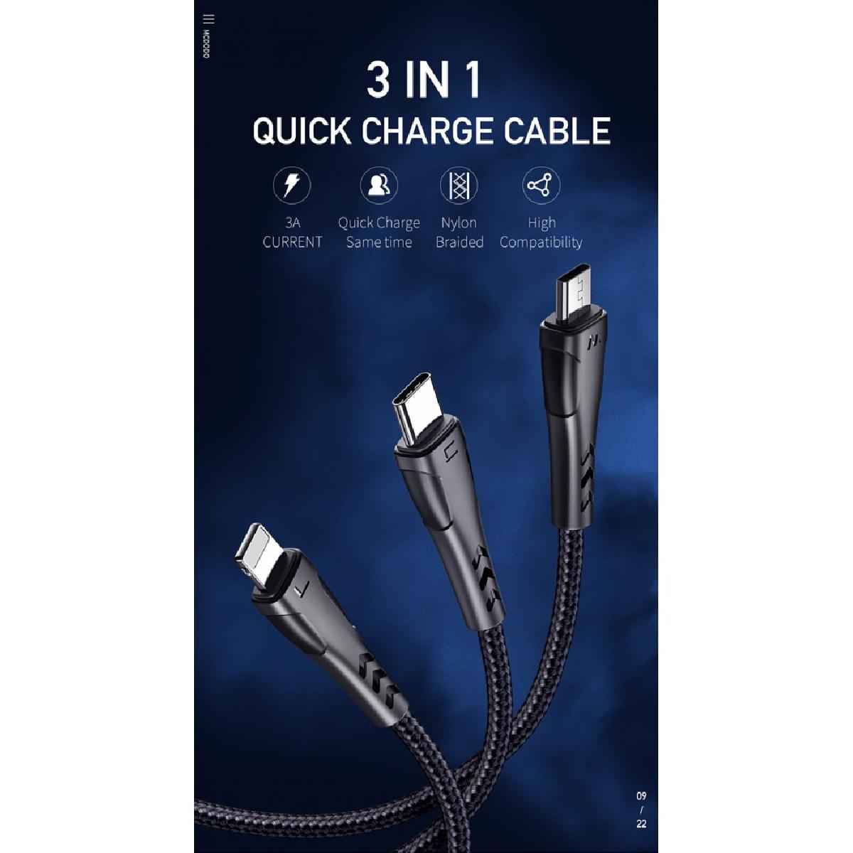 Mcdodo CA-6960 3-in-1 USB-A to Lightning, Micro, Type-C Data Cable  1.2m