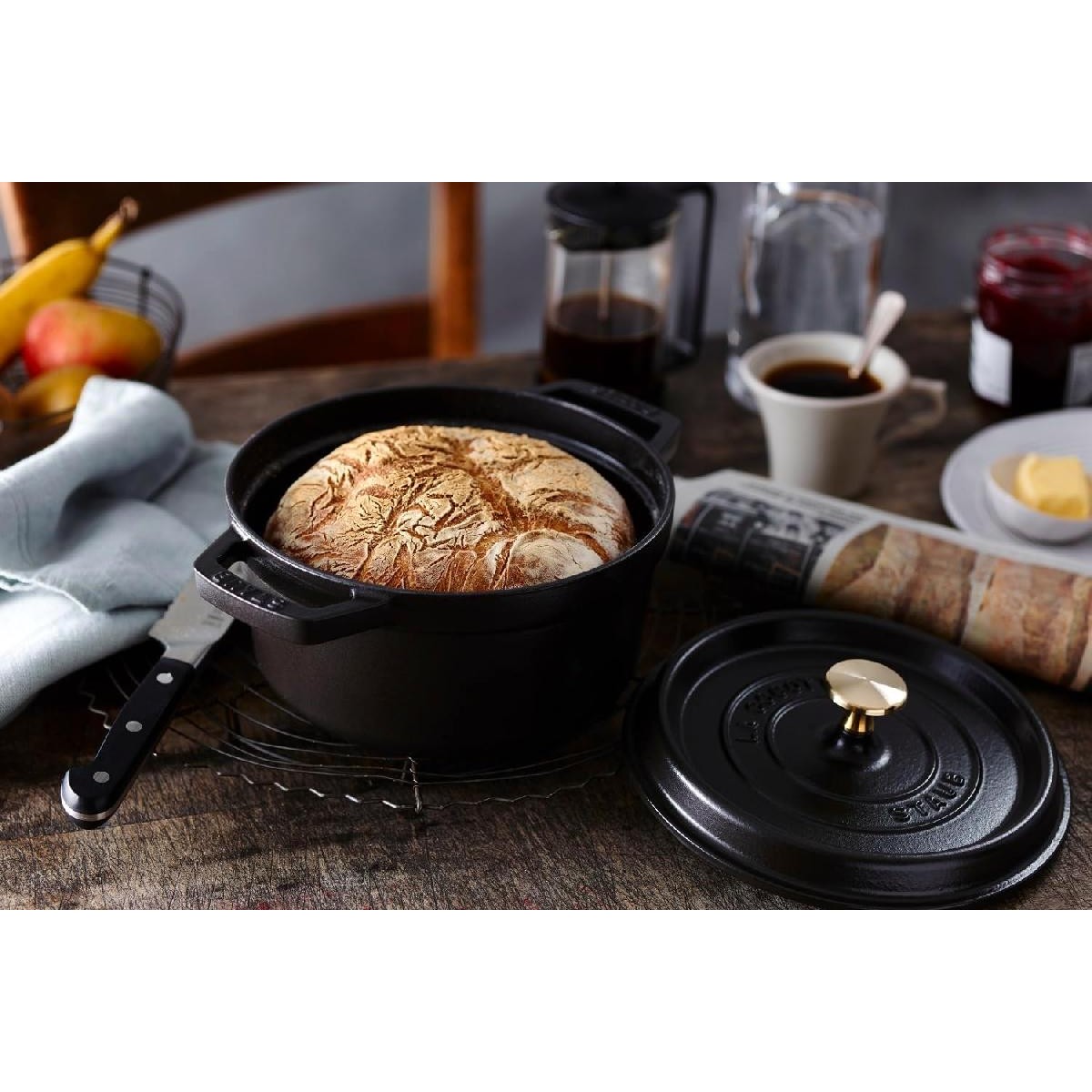 Staub La Cocotte Round Κατσαρόλα από Μαντέμι 18cm 1.7 lt για όλες τις εστίες black (40509-485-0)