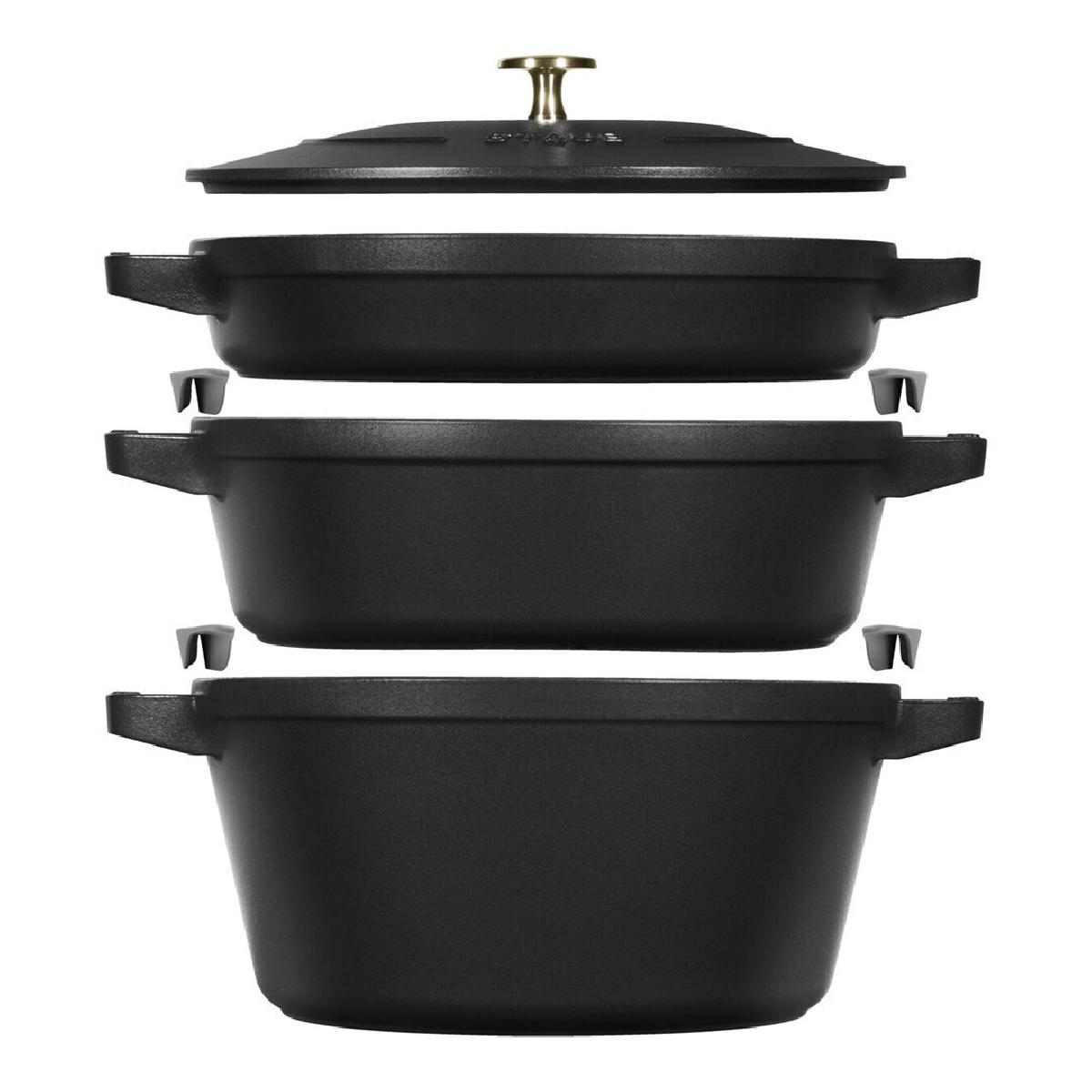 Staub Stackable Set 3 τμχ με cocotte, braiser & τηγάνι από Μαντέμι 24cm black (40508-386-0)