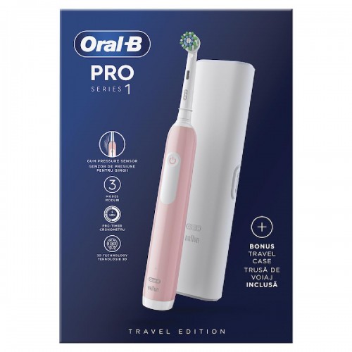 Oral-B Pro Series 1 cross action Electric Toothbrush pink and Travel Case (3216721)