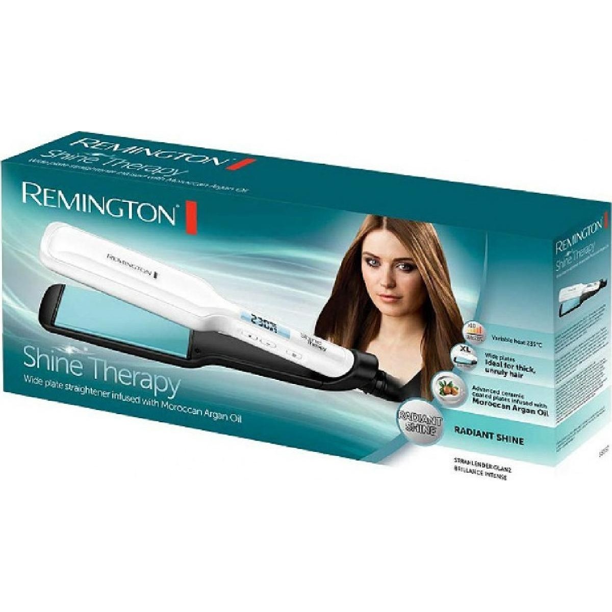 Remington Shine Therapy wide plate Straightener S8550 white