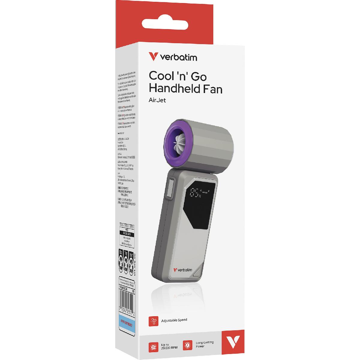 Verbatim Cool n Go Air Jet, επαναφορτιζόμενος ανεμιστήραςι χειρός 4000 mAh grey purple (32340)