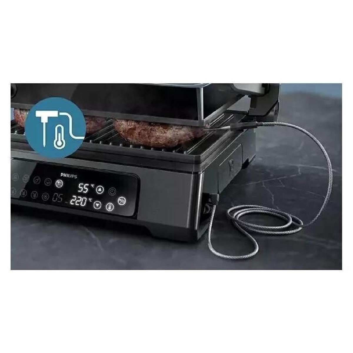Philips HD6307/70 Ηλεκτρική Τοστιέρα Γκριλιέρα 2000 watt με Ψηφιακό Έλεγχο, Θερμόμετρο & 8 Προγράμματα
