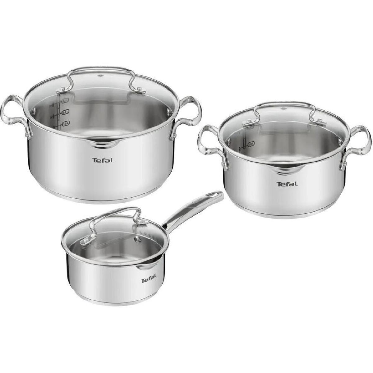 Tefal Duetto+ G719S655 Σετ Κατσαρολών 6τμχ Ανοξείδωτες με Γυάλινα Καπάκια
