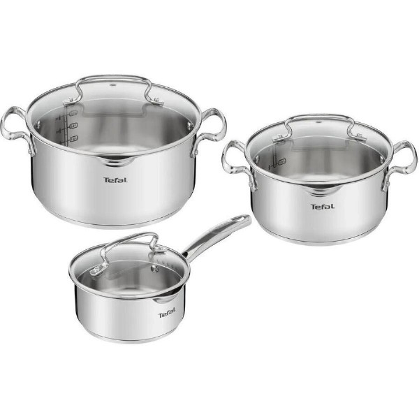 Tefal Duetto+ G719S655 Σετ Κατσαρολών 6τμχ Ανοξείδωτες με Γυάλινα Καπάκια