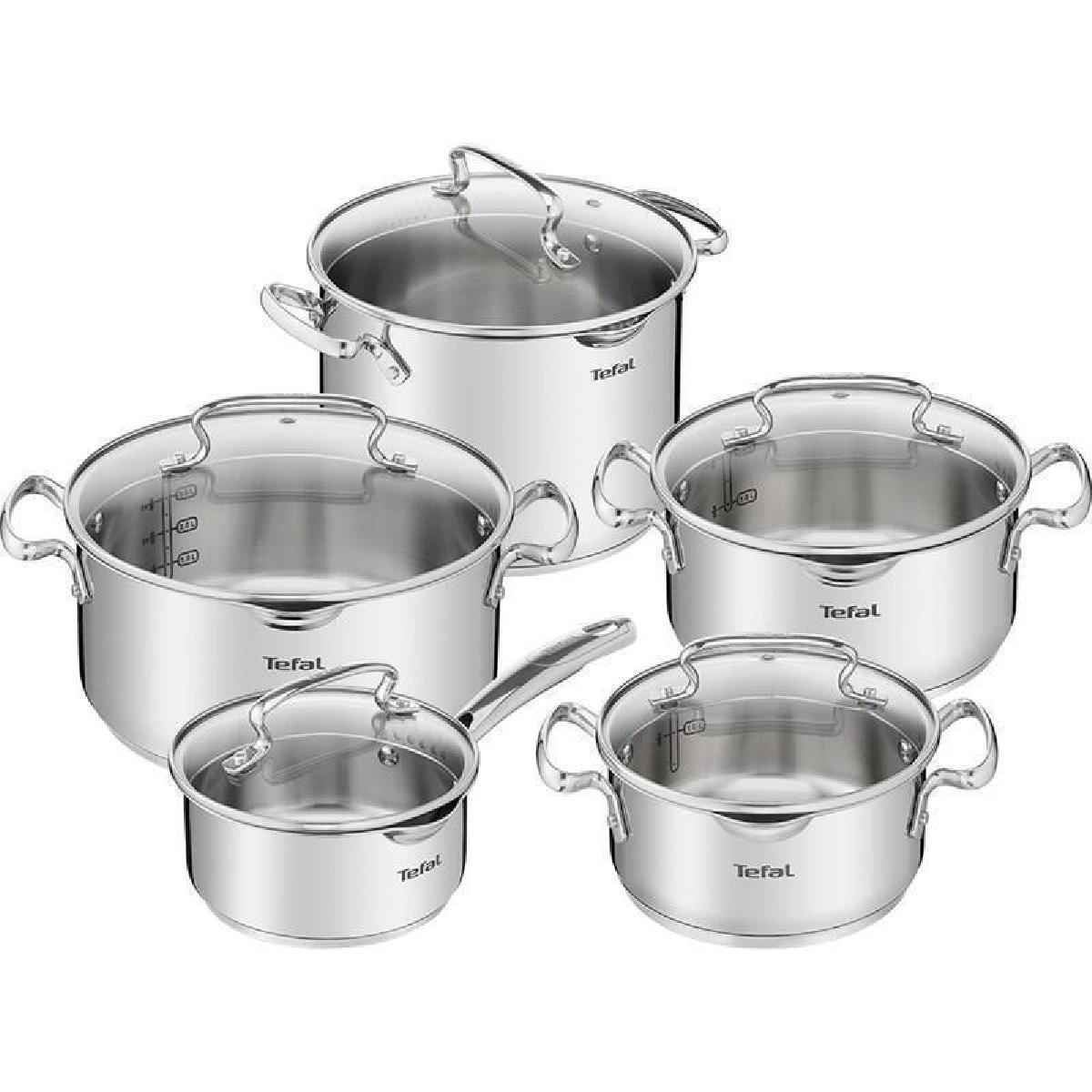 Tefal Duetto+ G719SA55 Σετ Κατσαρολών 10τμχ Ανοξείδωτες με Γυάλινα Καπάκια
